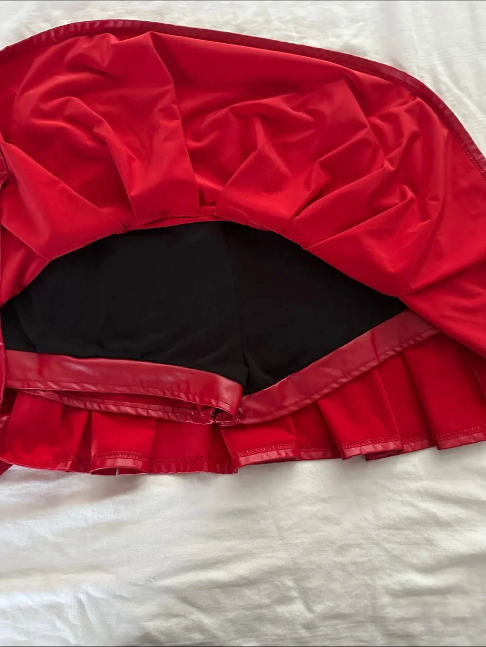 Red Pleated Vegan Leather Mini Skort